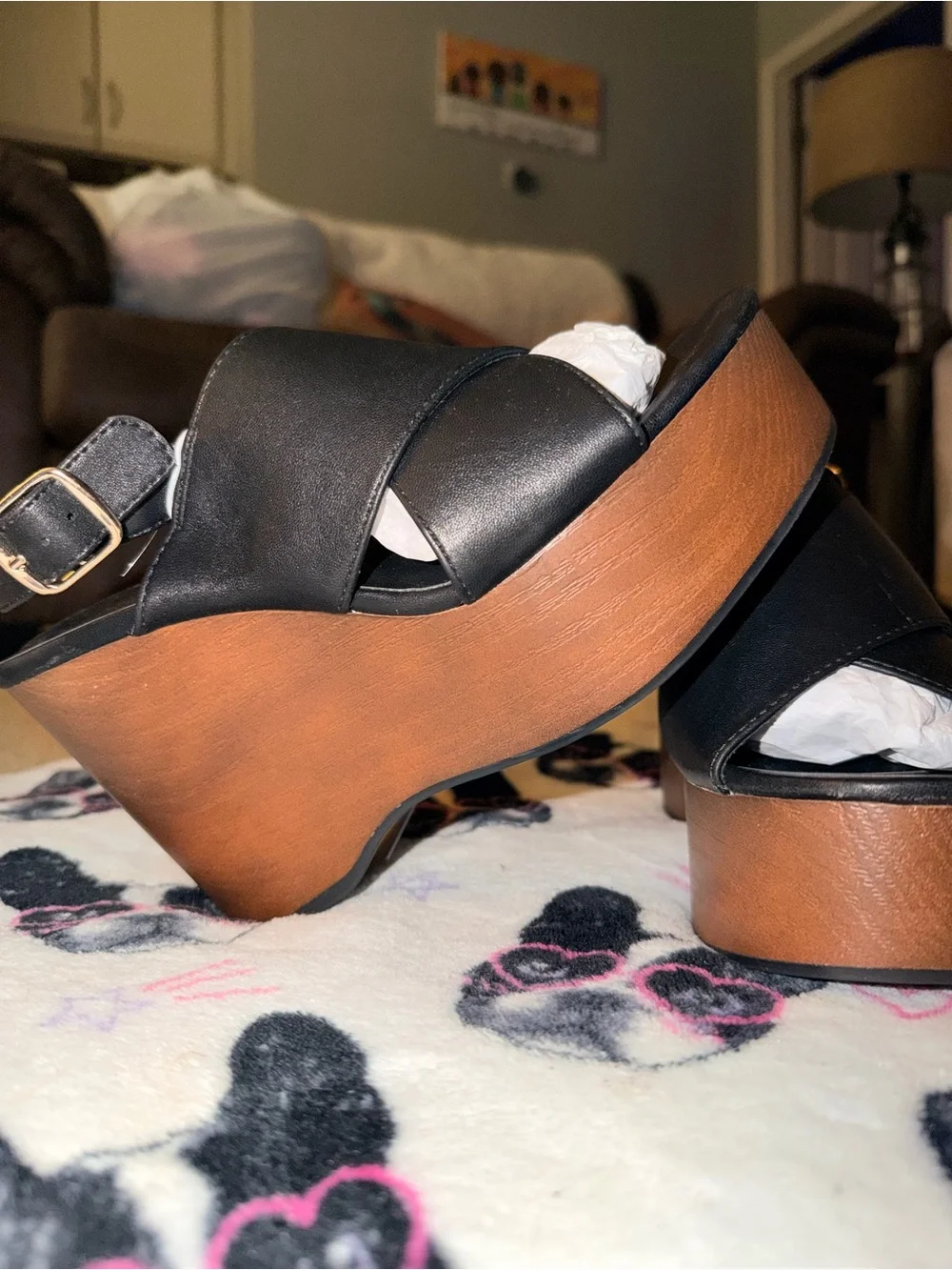 Universal Thread Naomi Black Wood Platform Wedge Sandals NWT Size 6.5